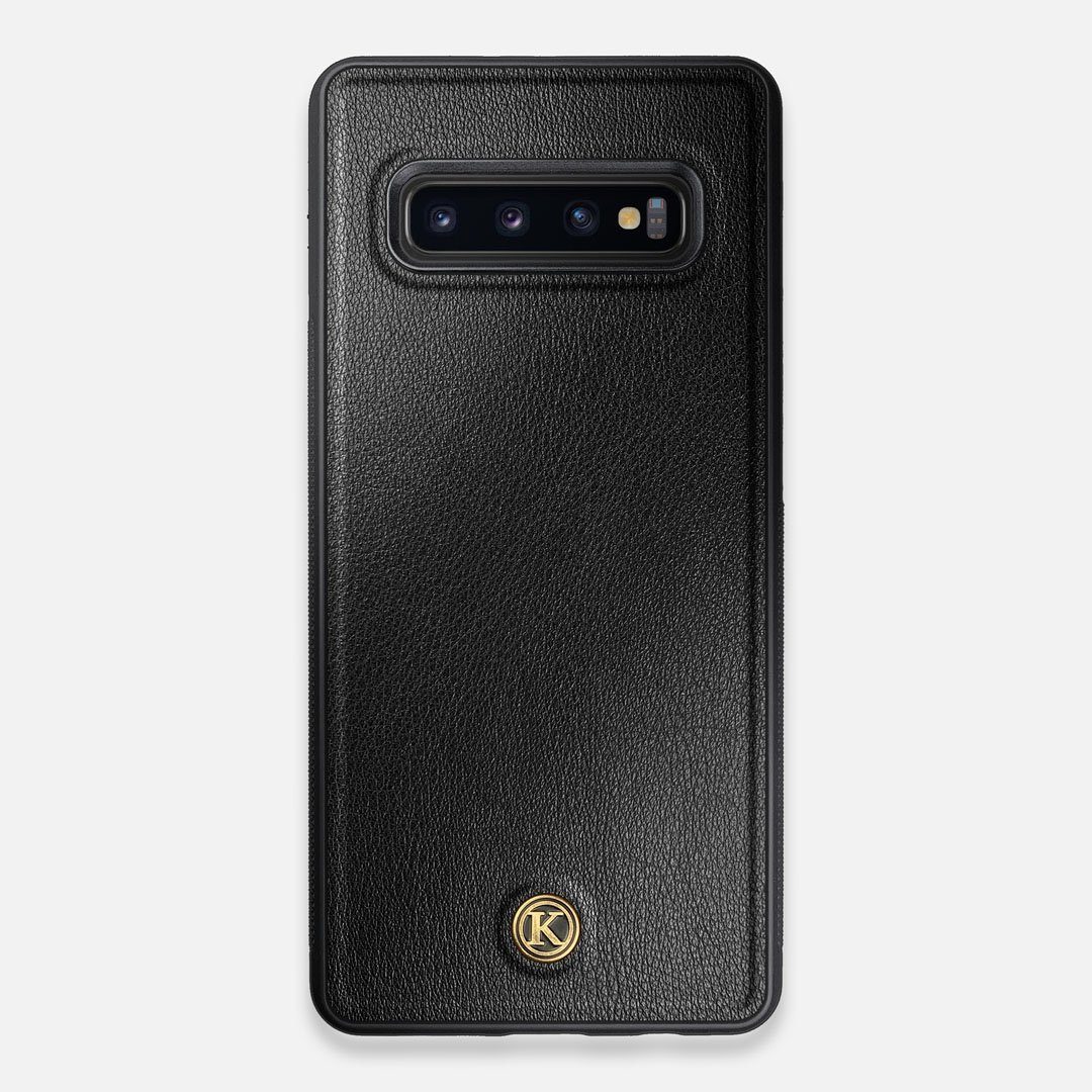 Front view of the Blank Black Leather Galaxy S10+ Case by Keyway Designs