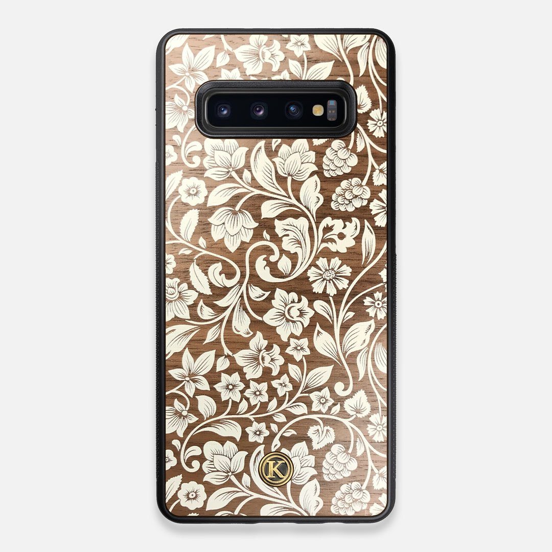 Front view of the Blossom Whitewash Wood Galaxy S10+ Case by Keyway Designs
