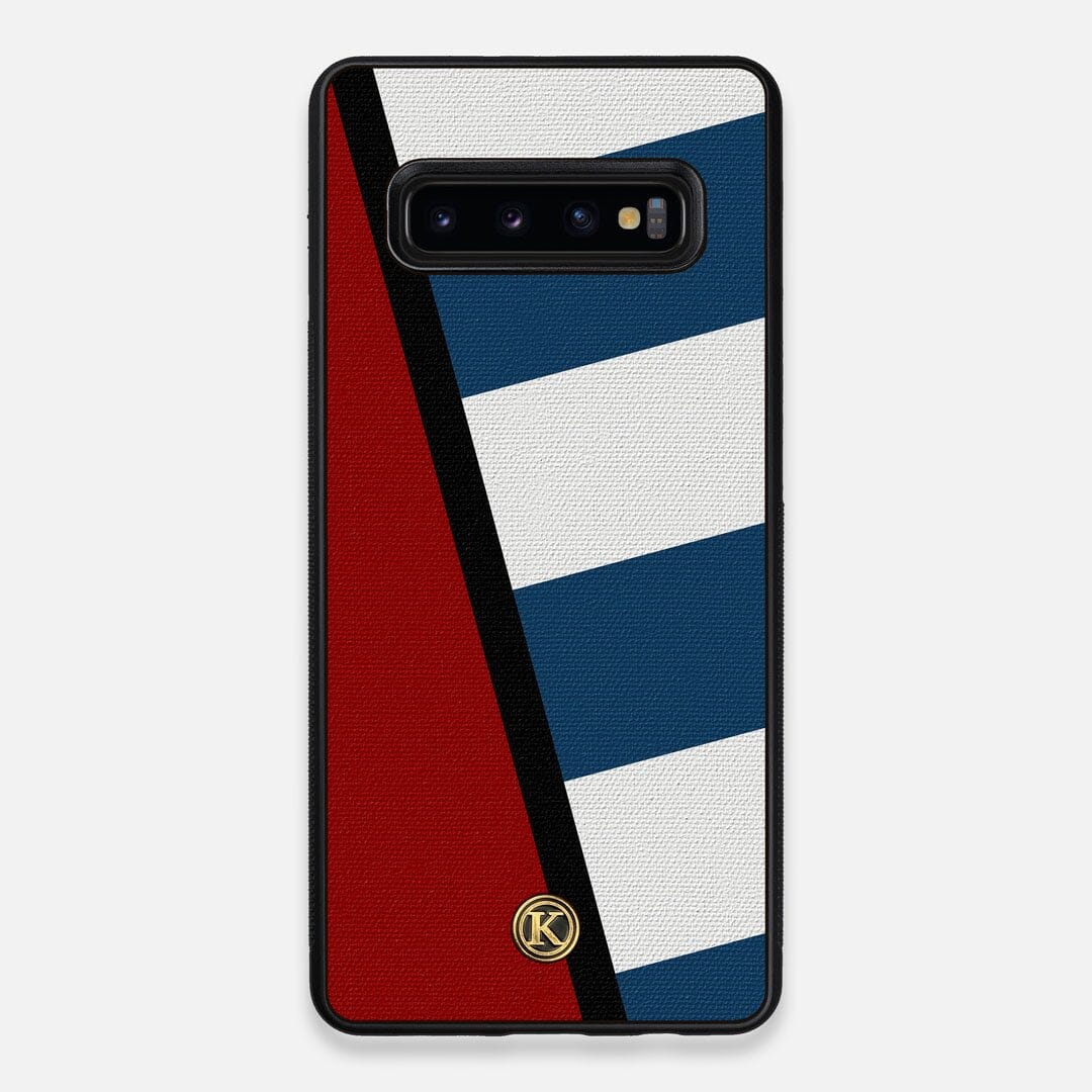Front view of the Bluff Adventure Marker in the Wayfinder series UV-Printed thick cotton canvas Galaxy S10 Plus Case by Keyway Designs