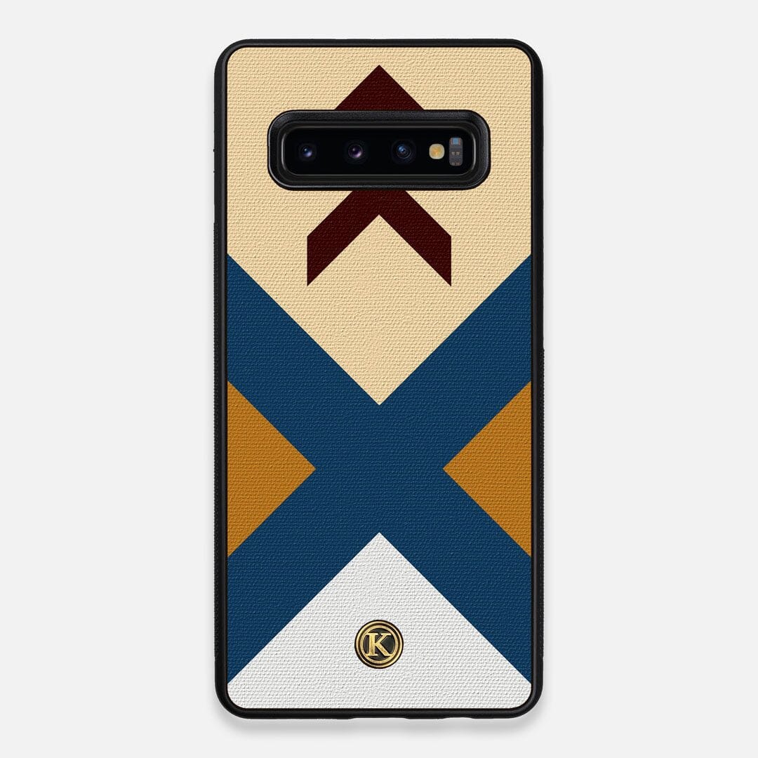 Front view of the Camp Adventure Marker in the Wayfinder series UV-Printed thick cotton canvas Galaxy S10 Plus Case by Keyway Designs