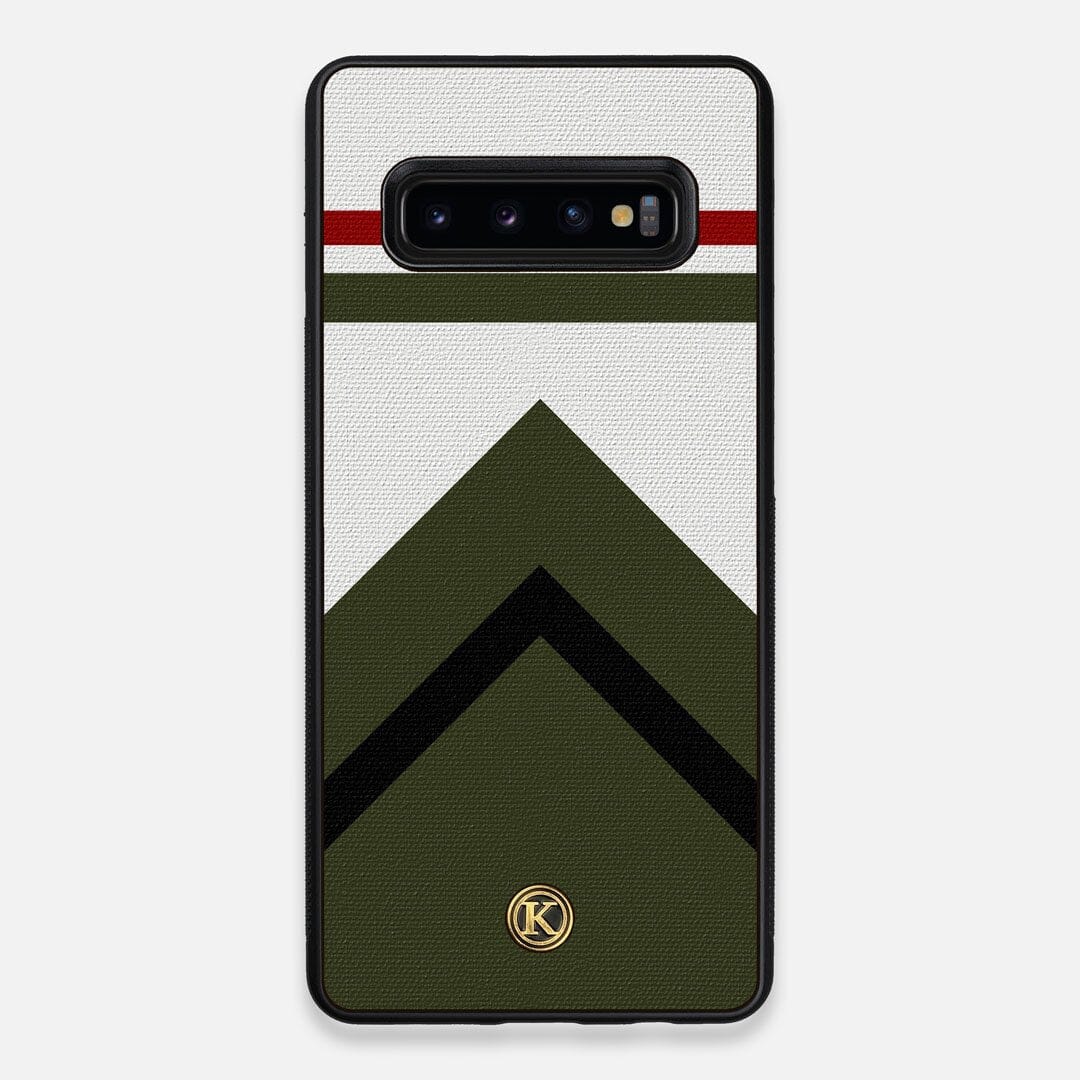 Front view of the Peak Adventure Marker in the Wayfinder series UV-Printed thick cotton canvas Galaxy S10 Plus Case by Keyway Designs
