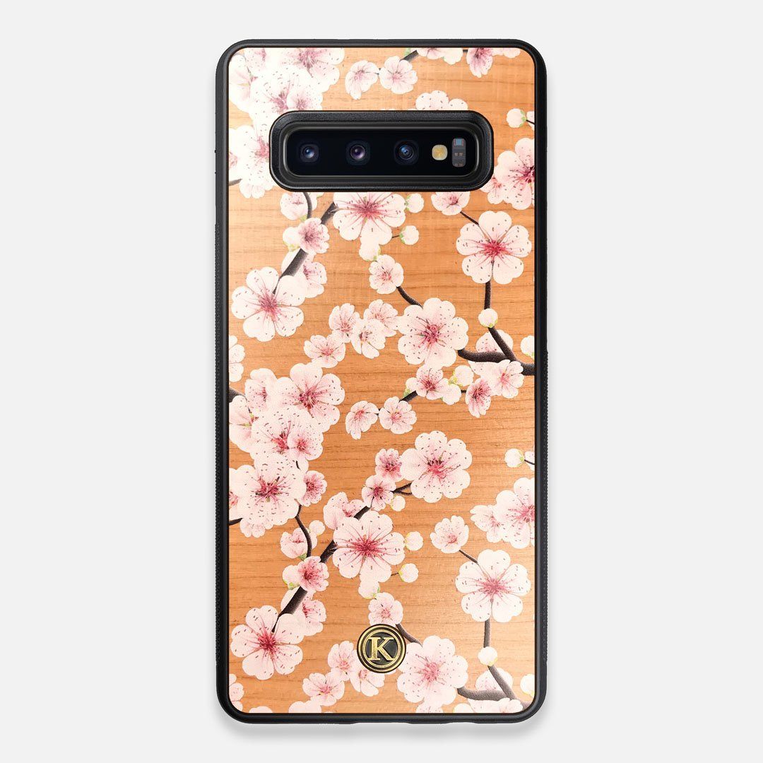 Front view of the Sakura Printed Cherry-blossom Cherry Wood Galaxy S10+ Case by Keyway Designs