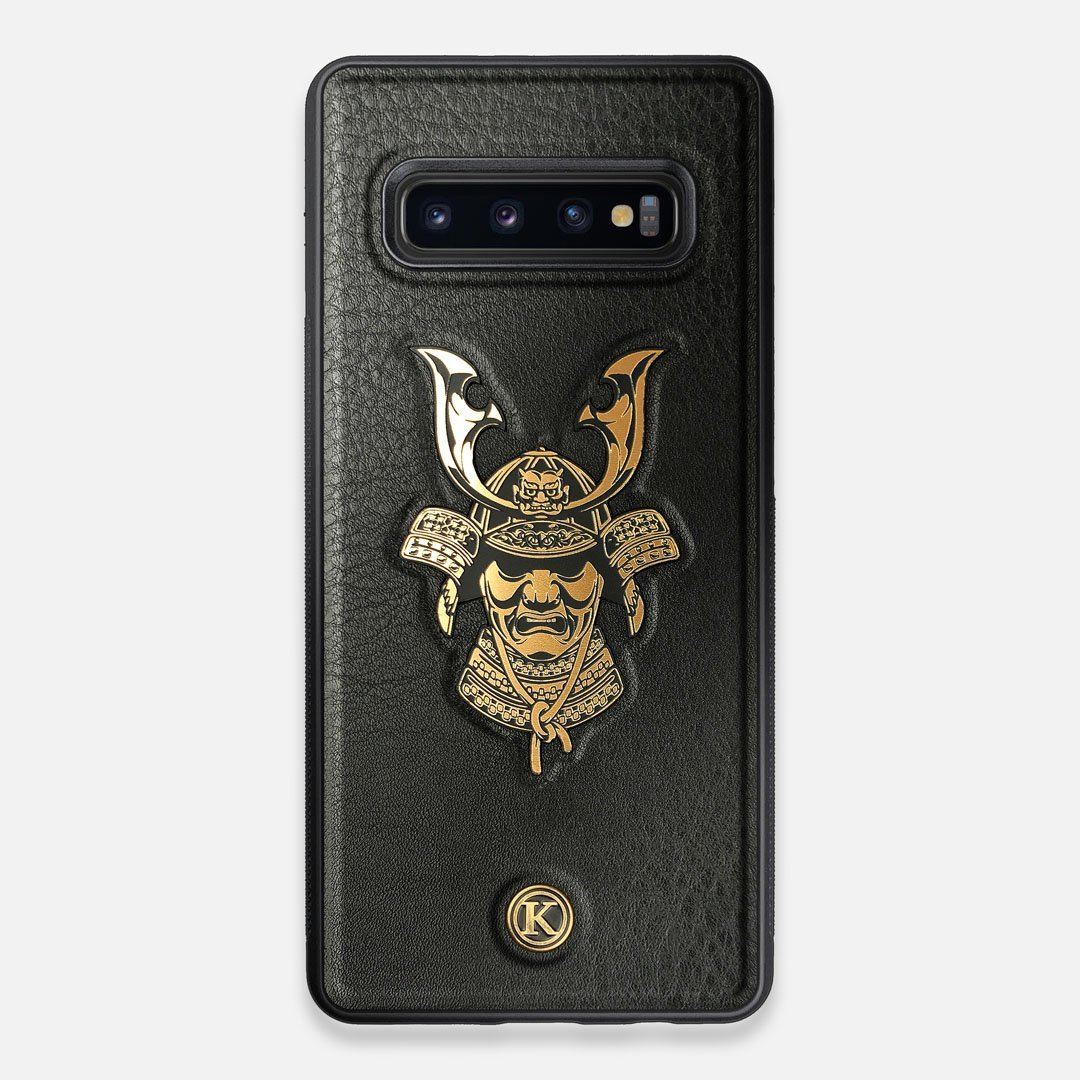 Front view of the Samurai Black Leather Galaxy S10+ Case by Keyway Designs