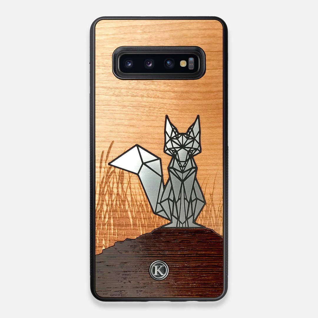Front view of the Silver Fox & Cherry Wood Galaxy S10+ Case by Keyway Designs