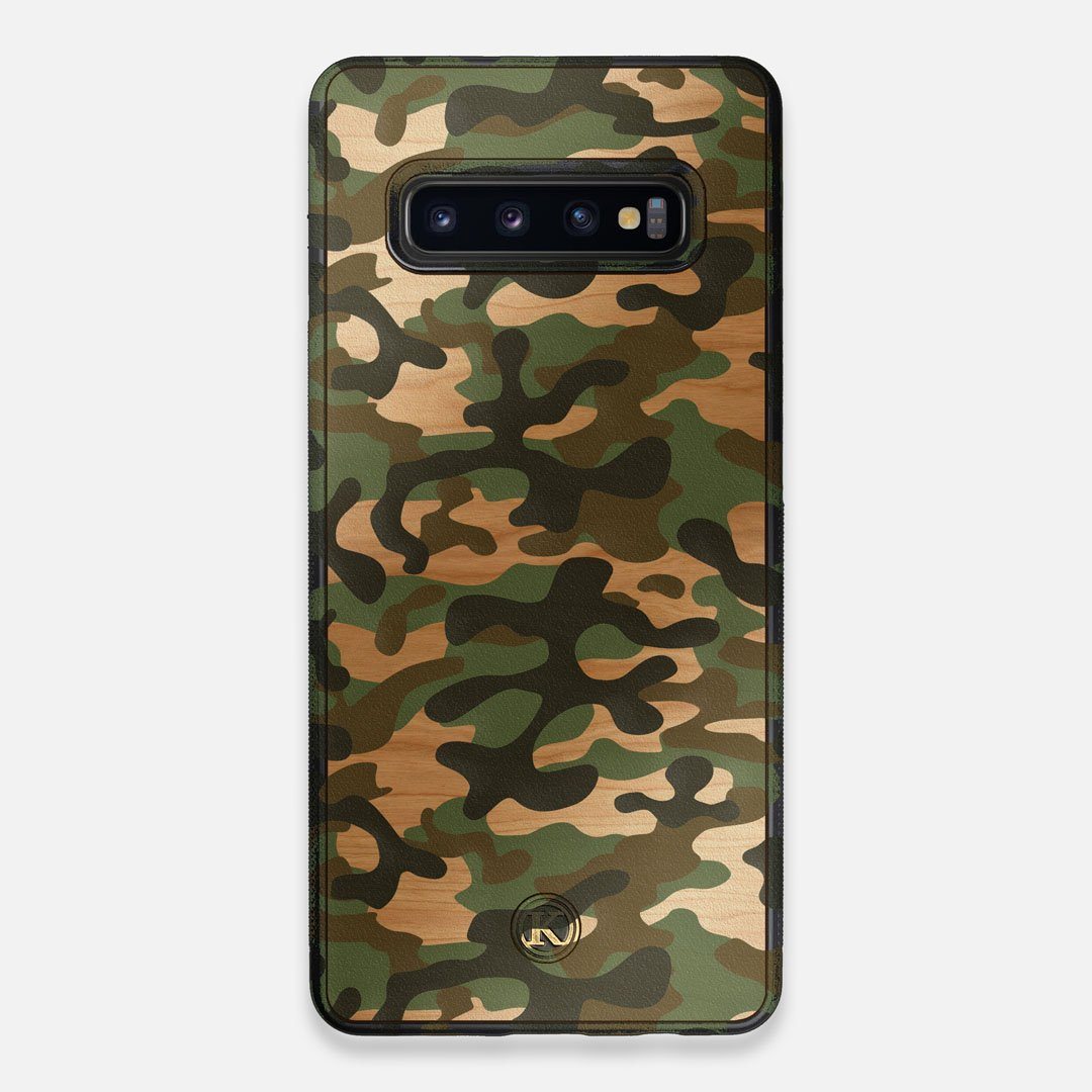 Front view of the stealth Paratrooper camo printed Wenge Wood Galaxy S10+ Case by Keyway Designs