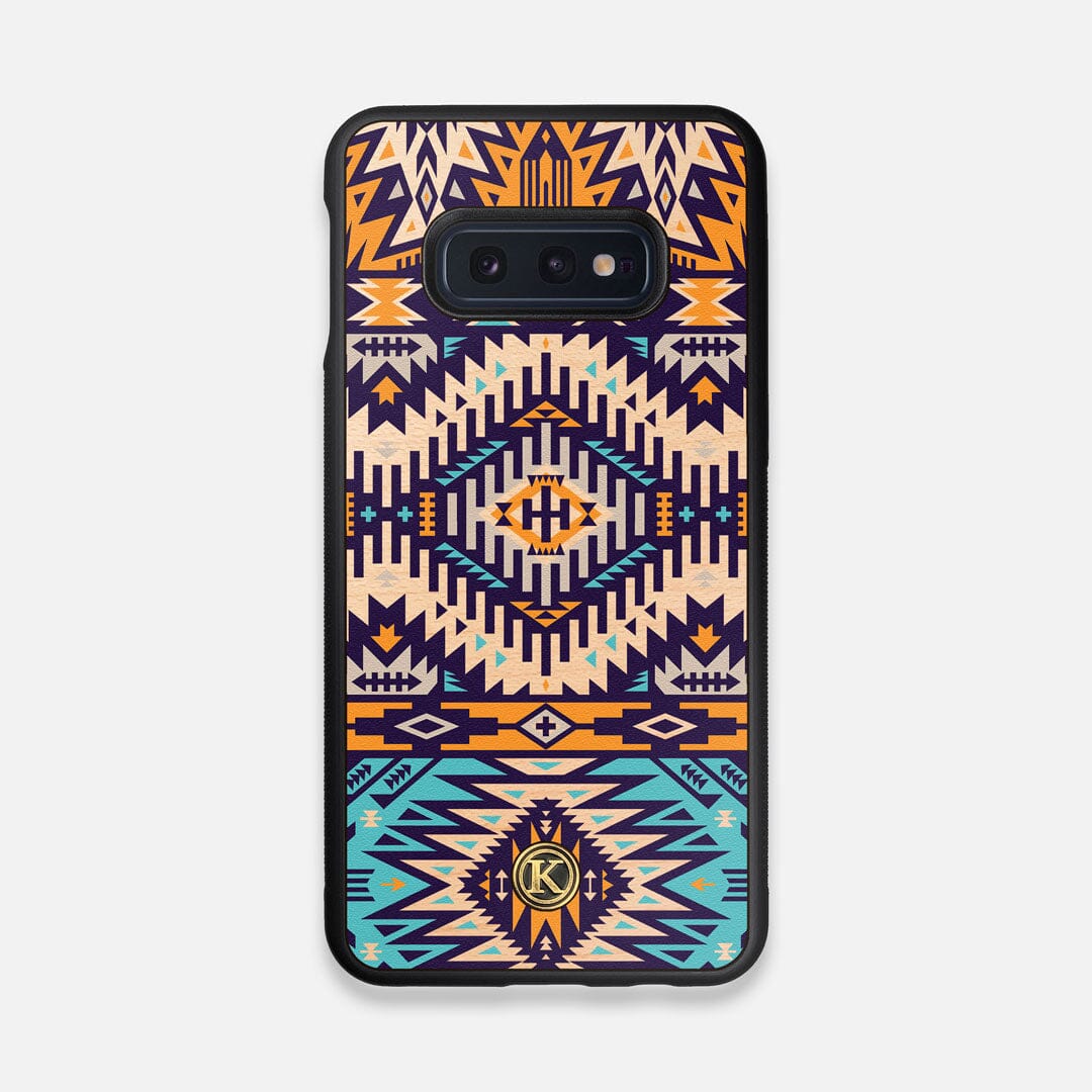 Front view of the vibrant Aztec printed Maple Wood Galaxy S10e Case by Keyway Designs