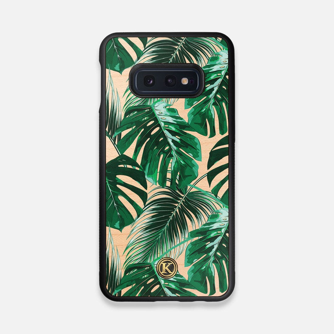 Front view of the Palm leaf printed Maple Wood Galaxy S10e Case by Keyway Designs