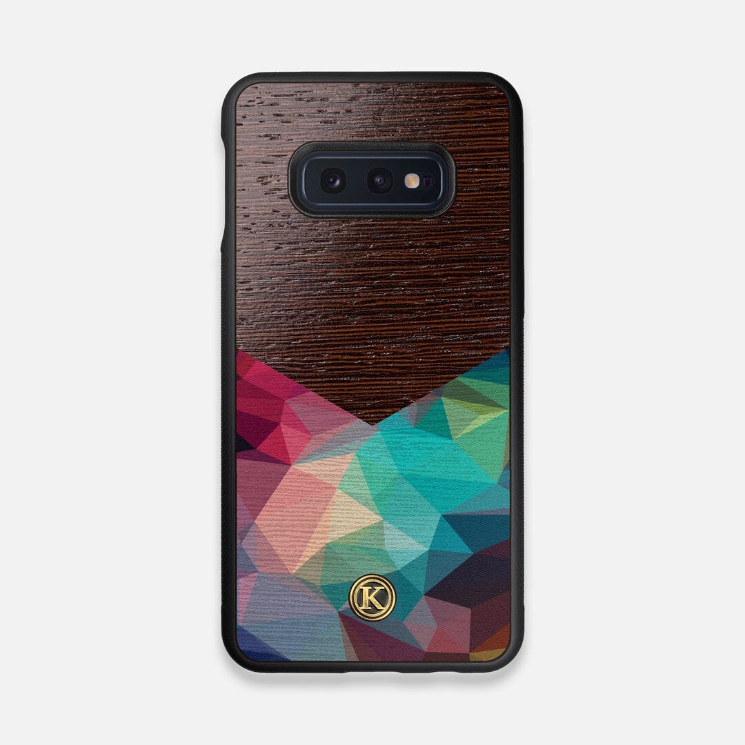 Front view of the vibrant Geometric Gradient printed Wenge Wood Galaxy S10e Case by Keyway Designs