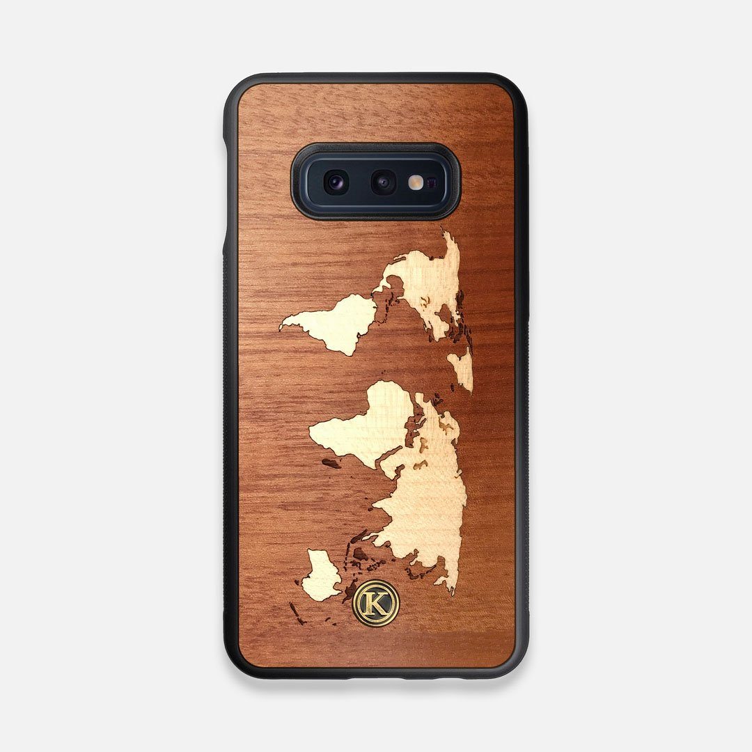 Front view of the Atlas Sapele Wood Galaxy S10e Case by Keyway Designs