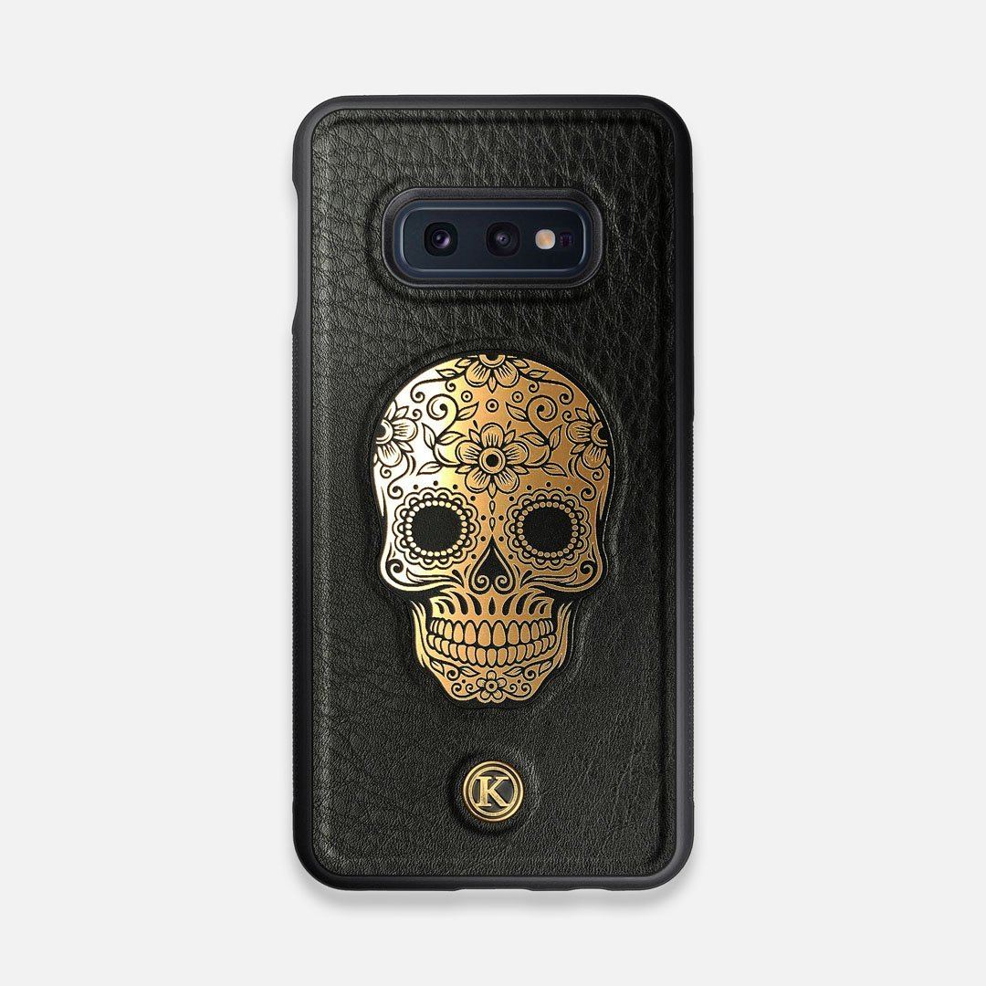 Front view of the Auric Black Leather Galaxy S10e Case by Keyway Designs