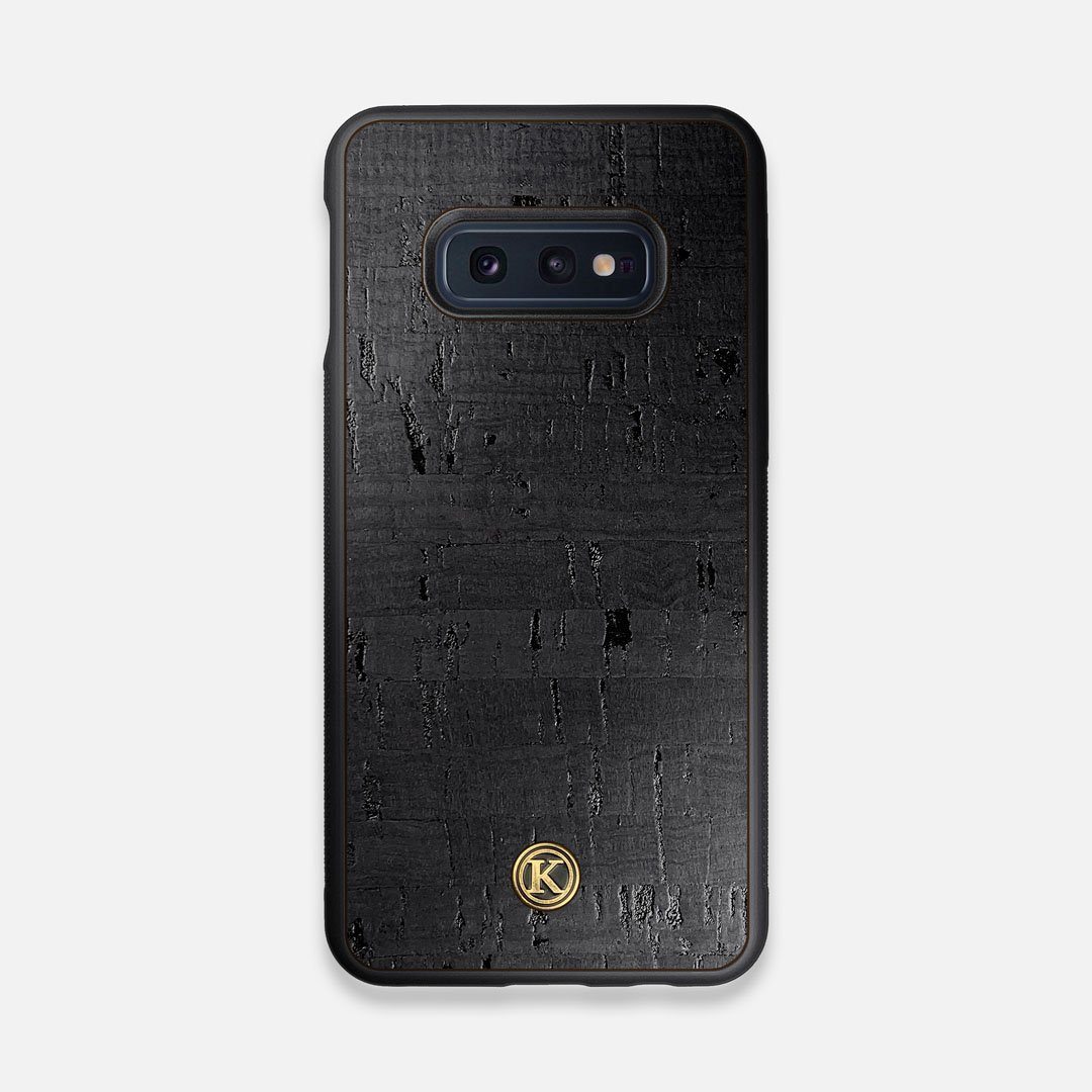 Front view of the dyed black natural cork Galaxy S10e Case by Keyway Designs