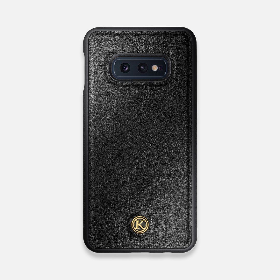 Front view of the Blank Black Leather Galaxy S10e Case by Keyway Designs