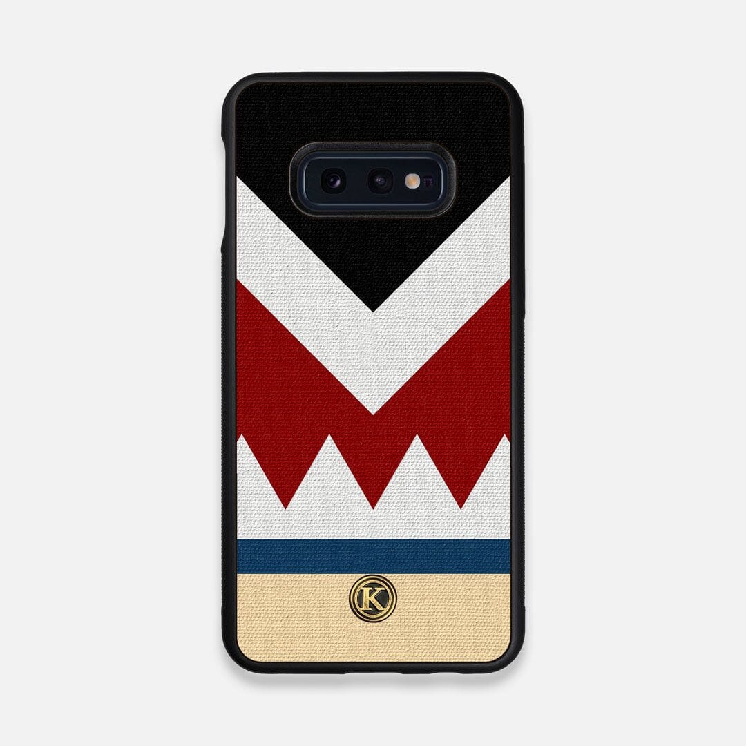 Front view of the Cove Adventure Marker in the Wayfinder series UV-Printed thick cotton canvas Galaxy S10e Case by Keyway Designs