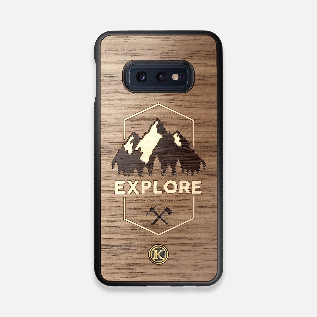 Front view of the Compass By Nrth Blue Denim Galaxy S10e Case by Keyway Designs