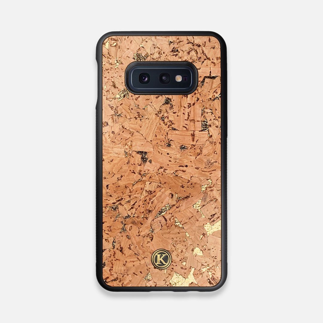 Front view of the gold fleck natural cork Galaxy S10e Case by Keyway Designs