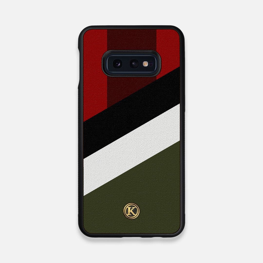 Front view of the Highland Adventure Marker in the Wayfinder series UV-Printed thick cotton canvas Galaxy S10e Case by Keyway Designs