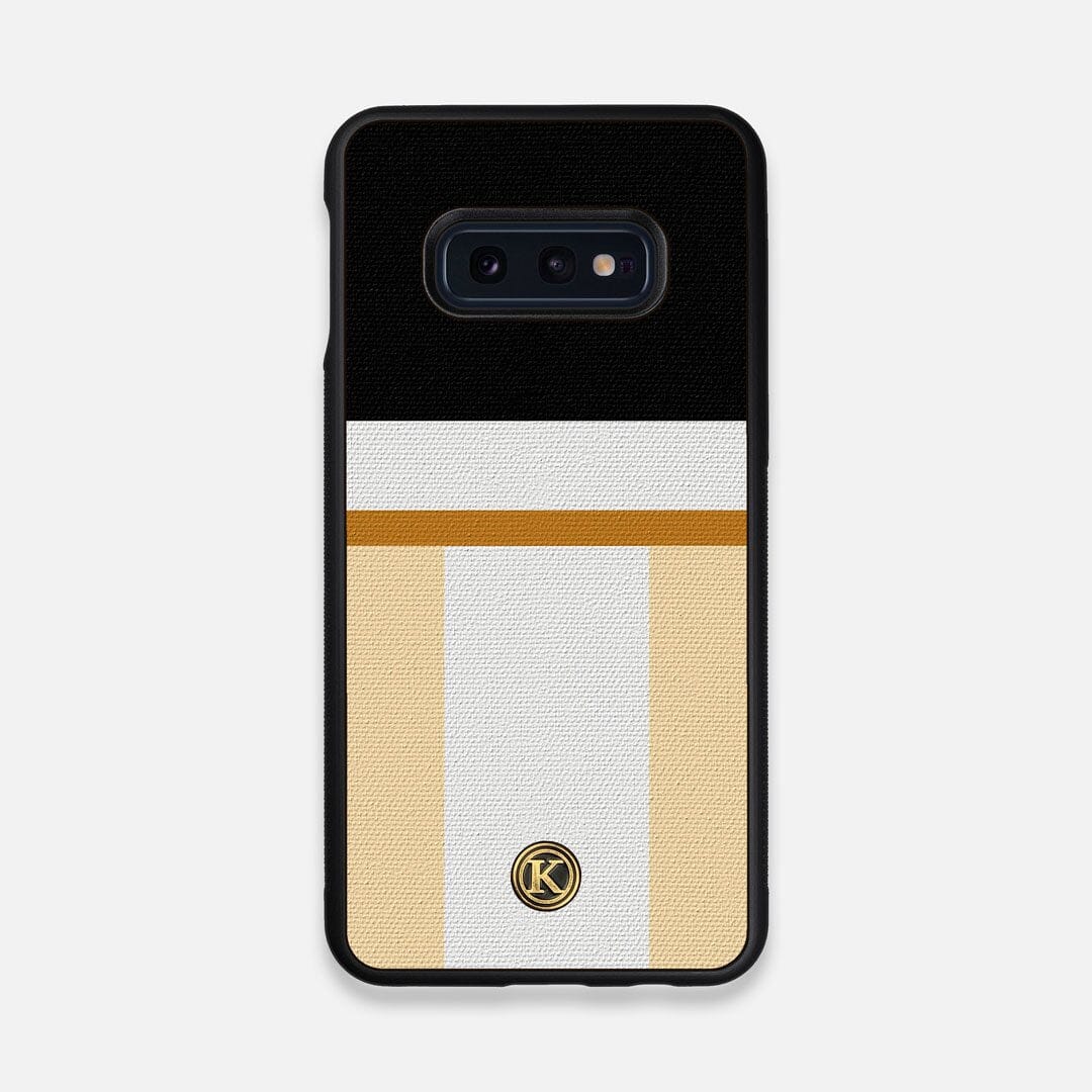 Front view of the Isle Adventure Marker in the Wayfinder series UV-Printed thick cotton canvas Galaxy S10e Case by Keyway Designs