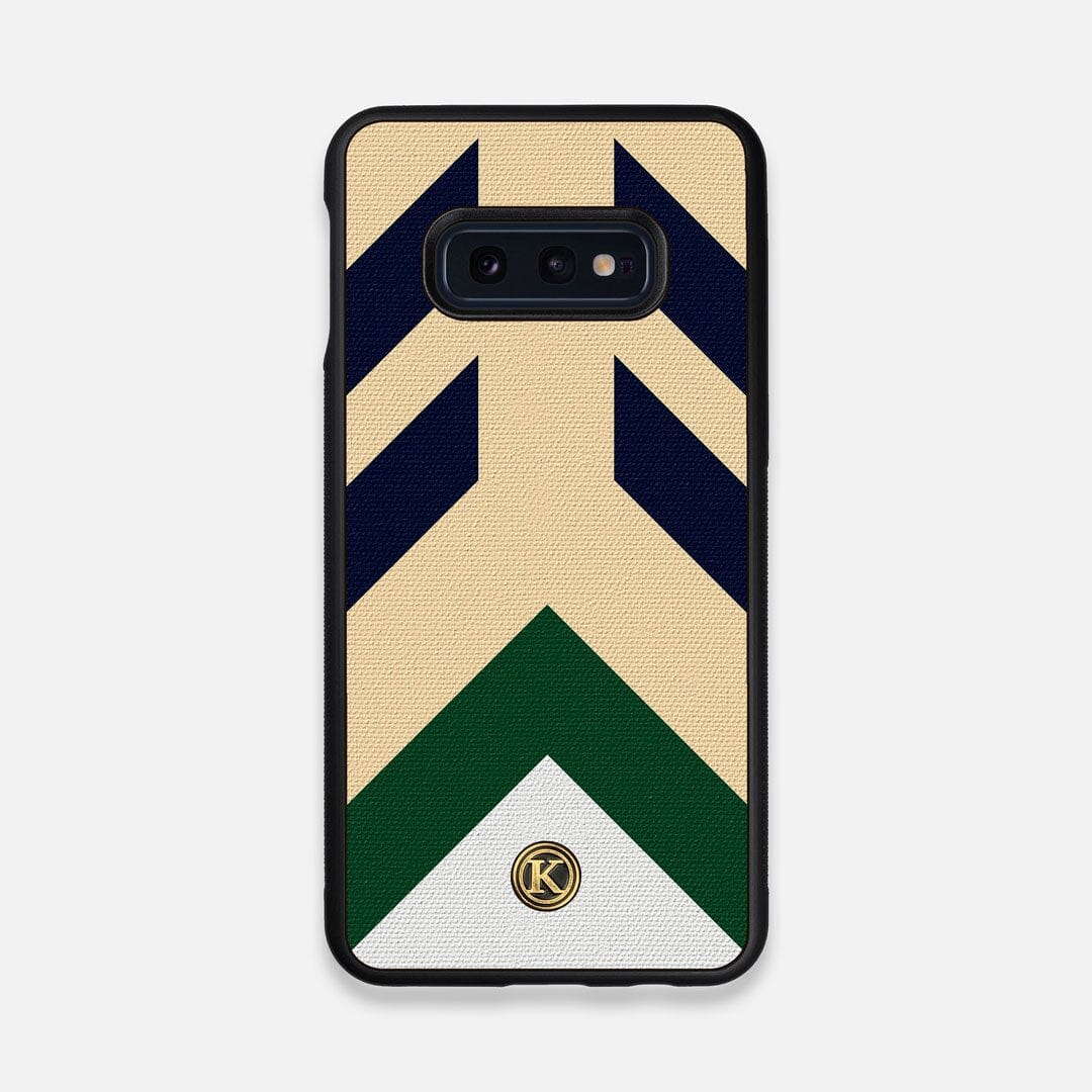 Front view of the Passage Adventure Marker in the Wayfinder series UV-Printed thick cotton canvas Galaxy S10e Case by Keyway Designs