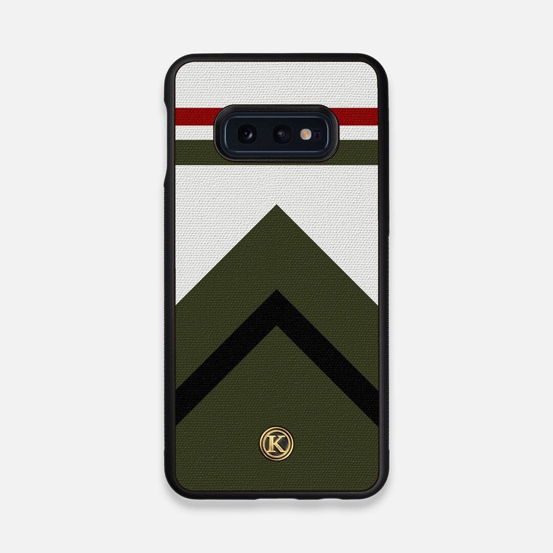 Front view of the Peak Adventure Marker in the Wayfinder series UV-Printed thick cotton canvas Galaxy S10e Case by Keyway Designs