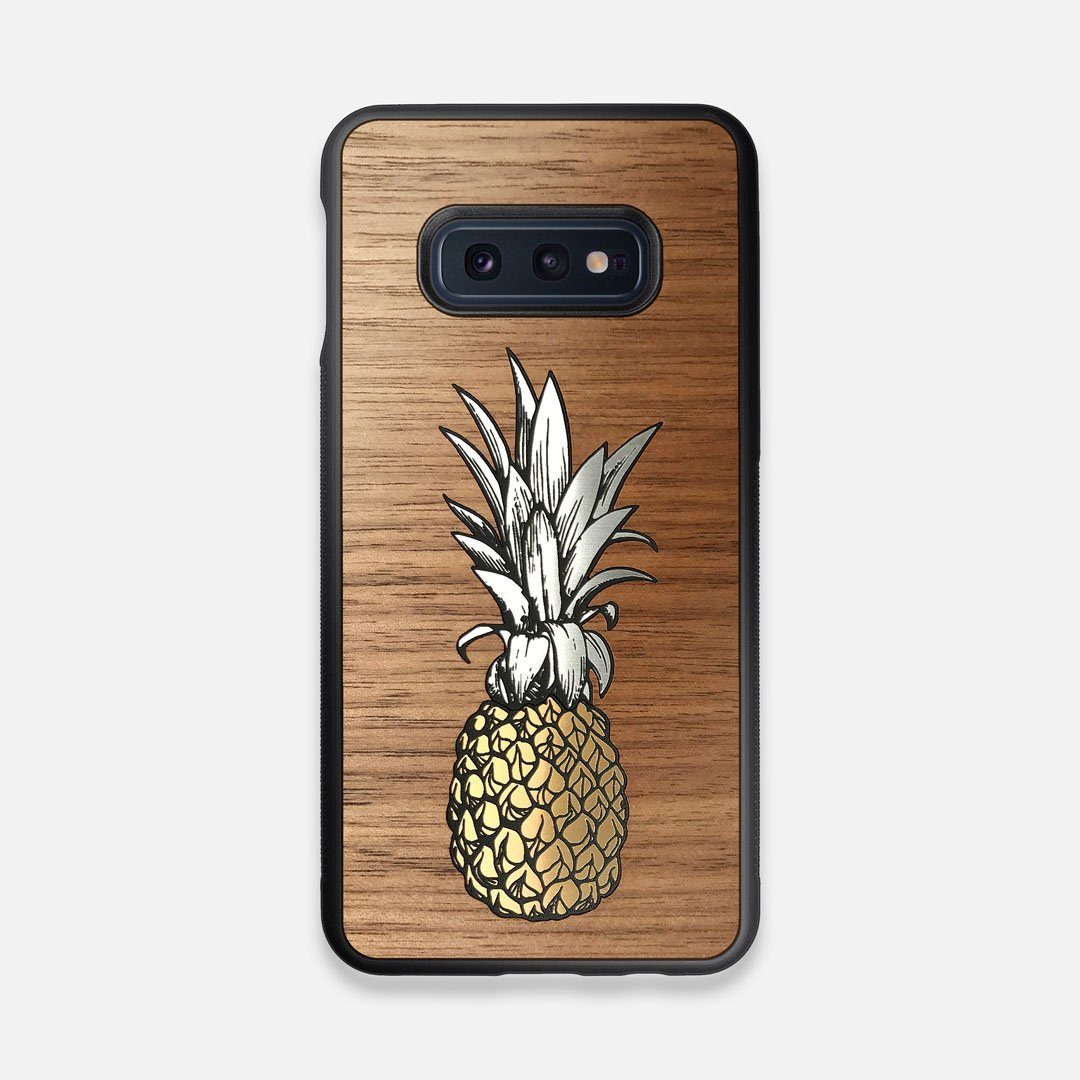 Front view of the Pineapple Walnut Wood Galaxy S10e Case by Keyway Designs