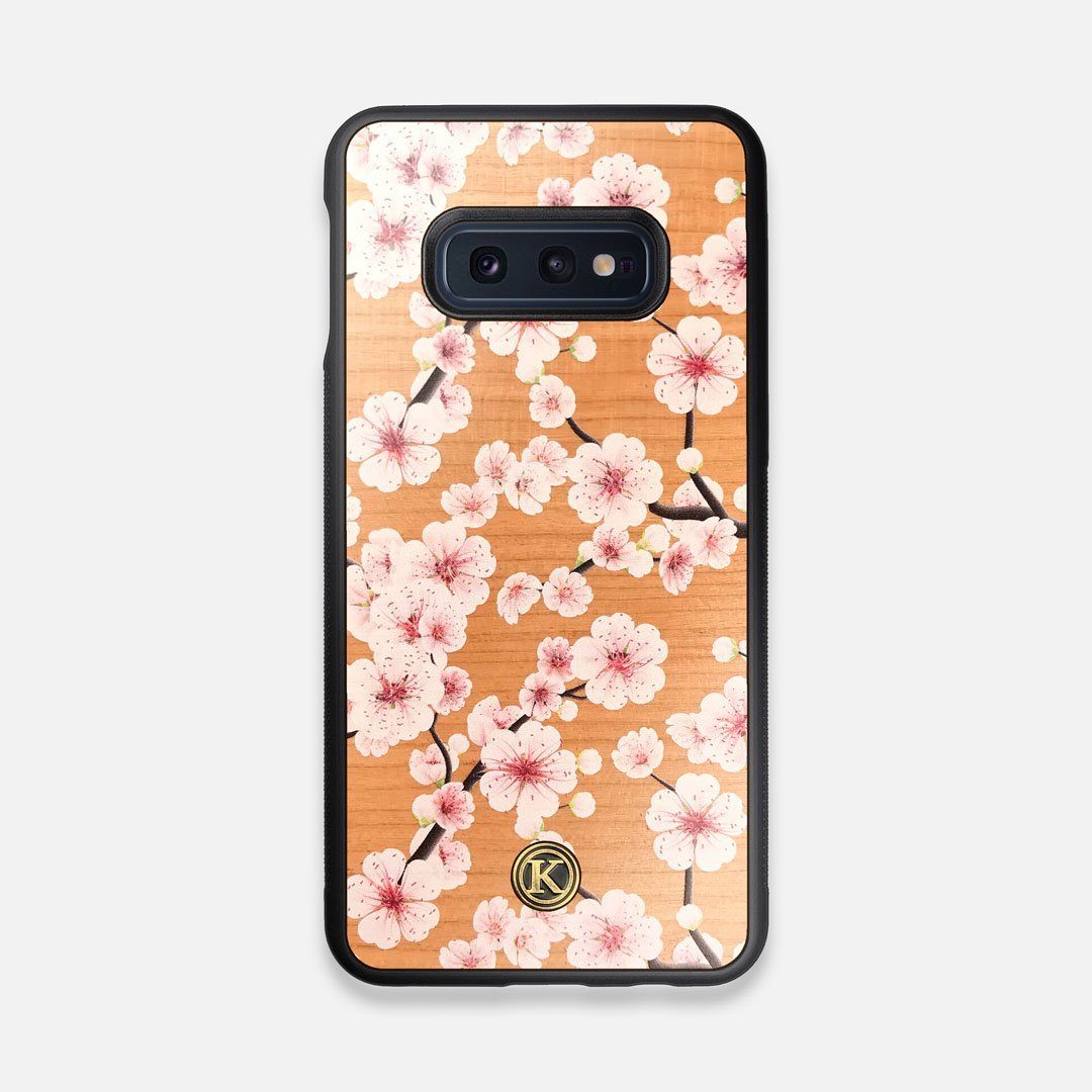 Front view of the Sakura Printed Cherry-blossom Cherry Wood Galaxy S10e Case by Keyway Designs
