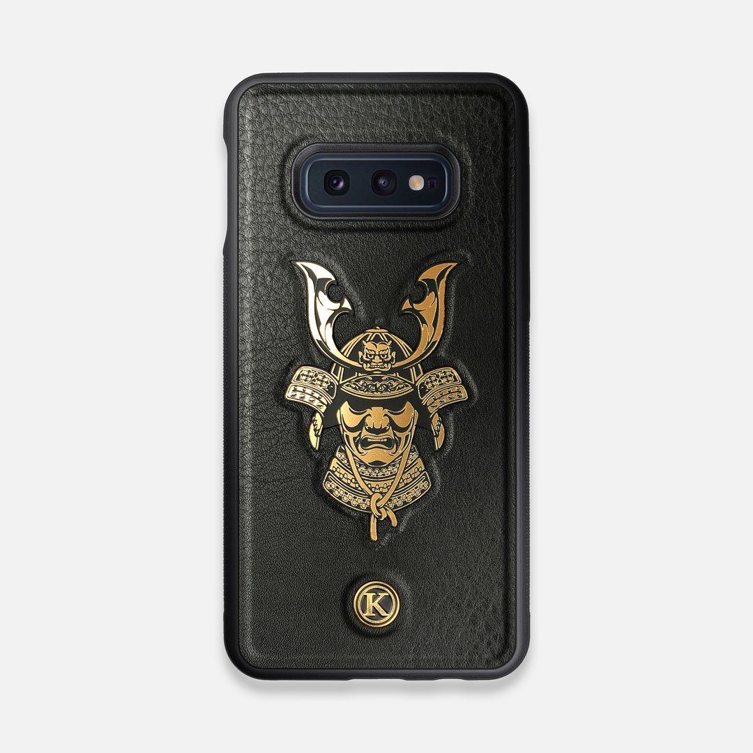 Front view of the Samurai Black Leather Galaxy S10e Case by Keyway Designs