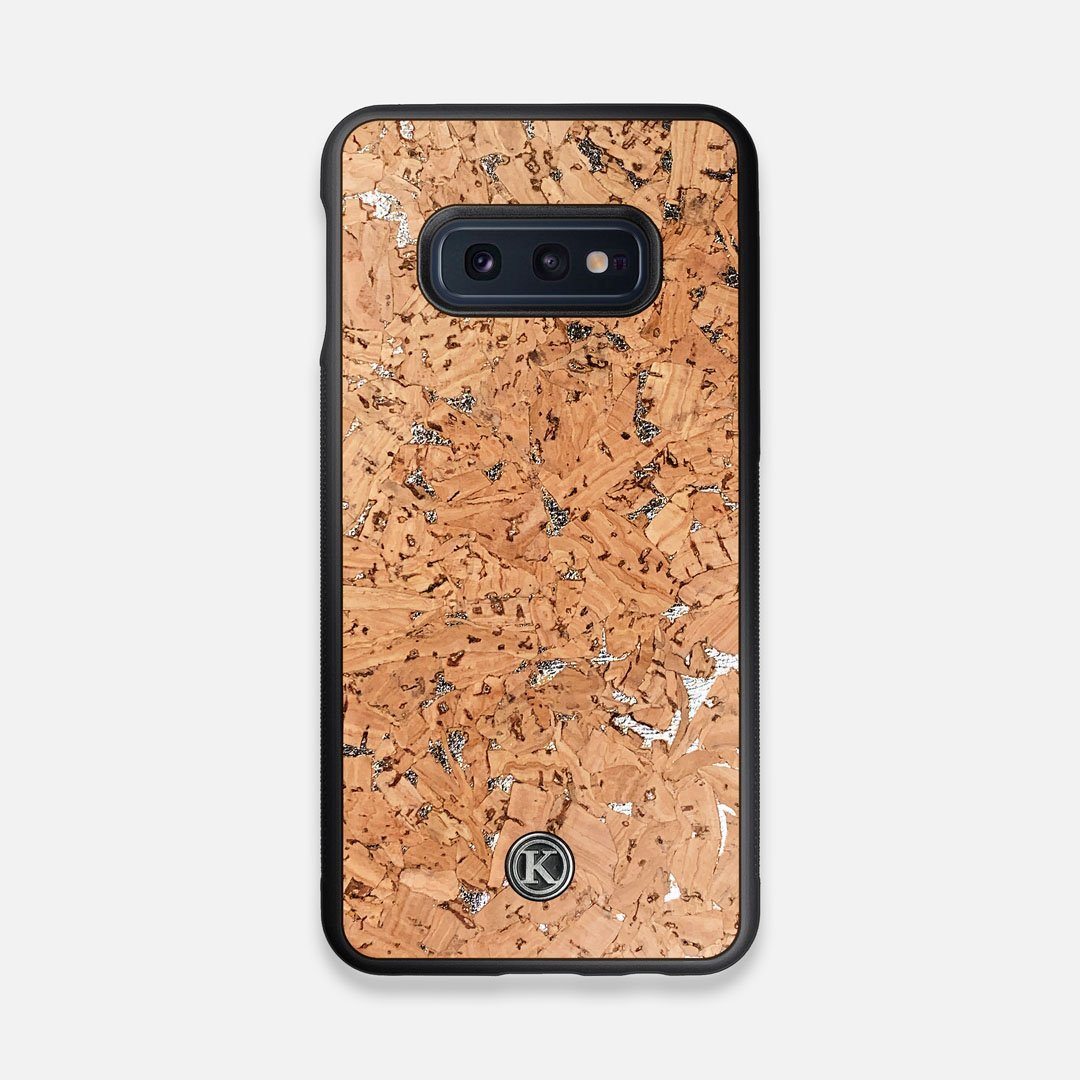 Front view of the silver fleck natural cork Galaxy S10e Case by Keyway Designs