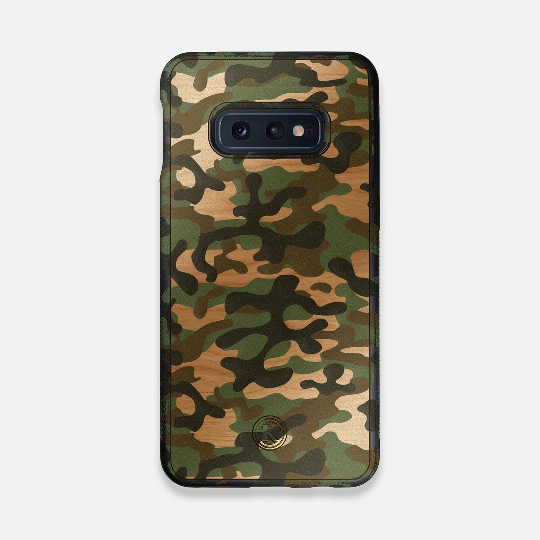 Front view of the stealth Paratrooper camo printed Wenge Wood Galaxy S10e Case by Keyway Designs