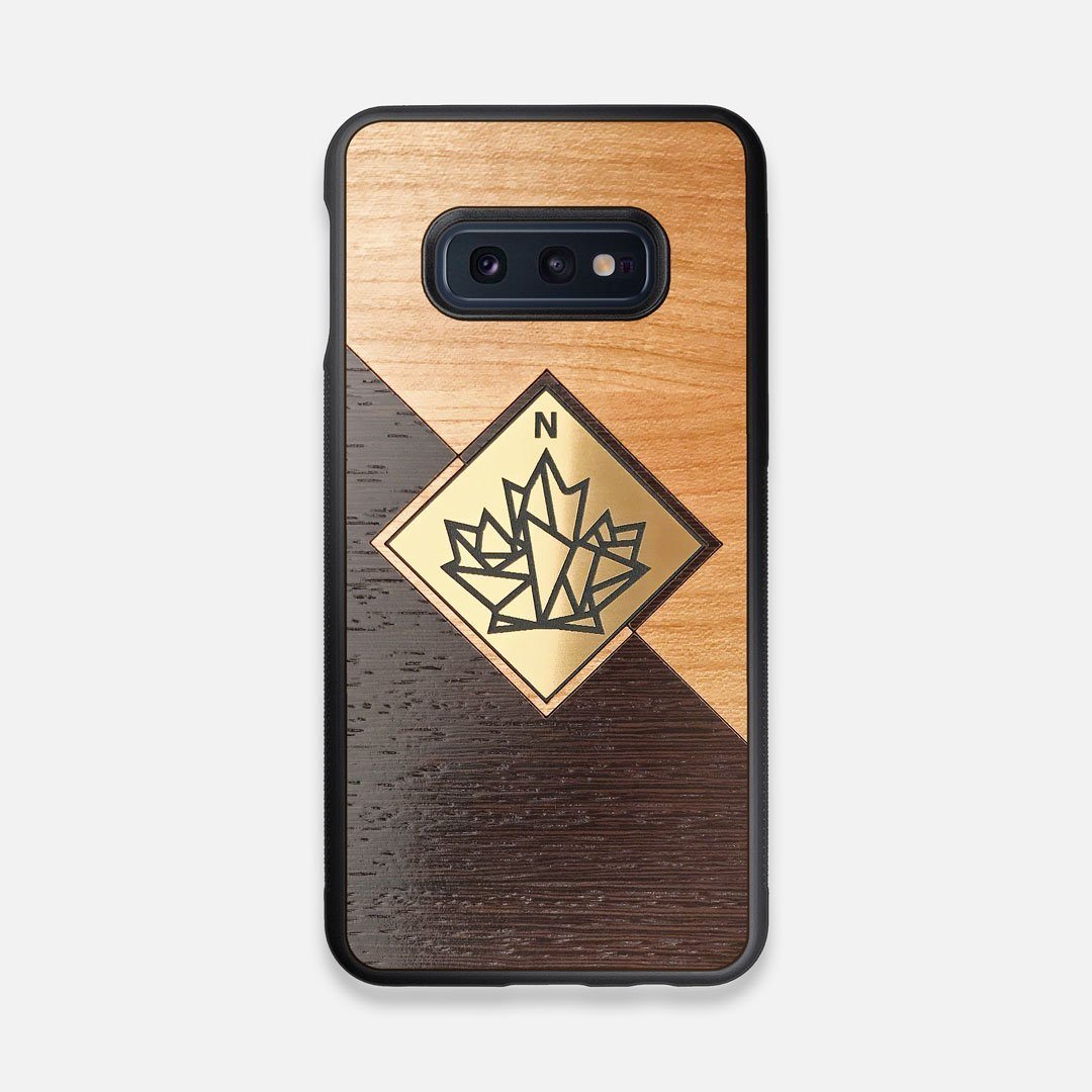 Front view of the True North by Northern Philosophy Cherry & Wenge Wood Galaxy S10e Case by Keyway Designs