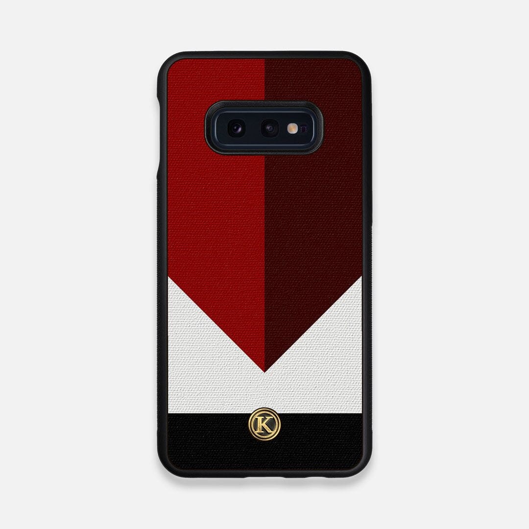 Front view of the Valley Adventure Marker in the Wayfinder series UV-Printed thick cotton canvas Galaxy S10e Case by Keyway Designs