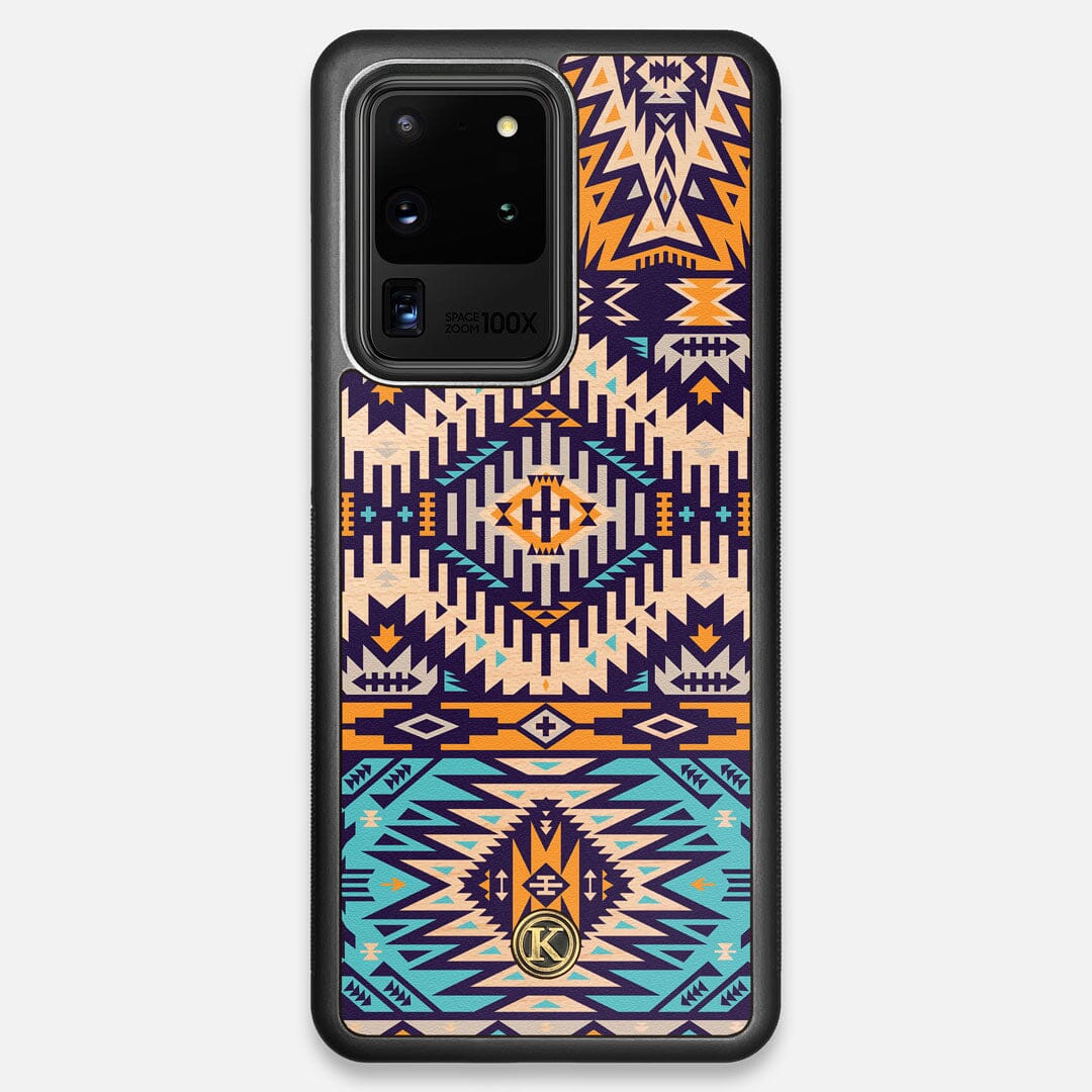 Front view of the vibrant Aztec printed Maple Wood Galaxy S20 Ultra Case by Keyway Designs