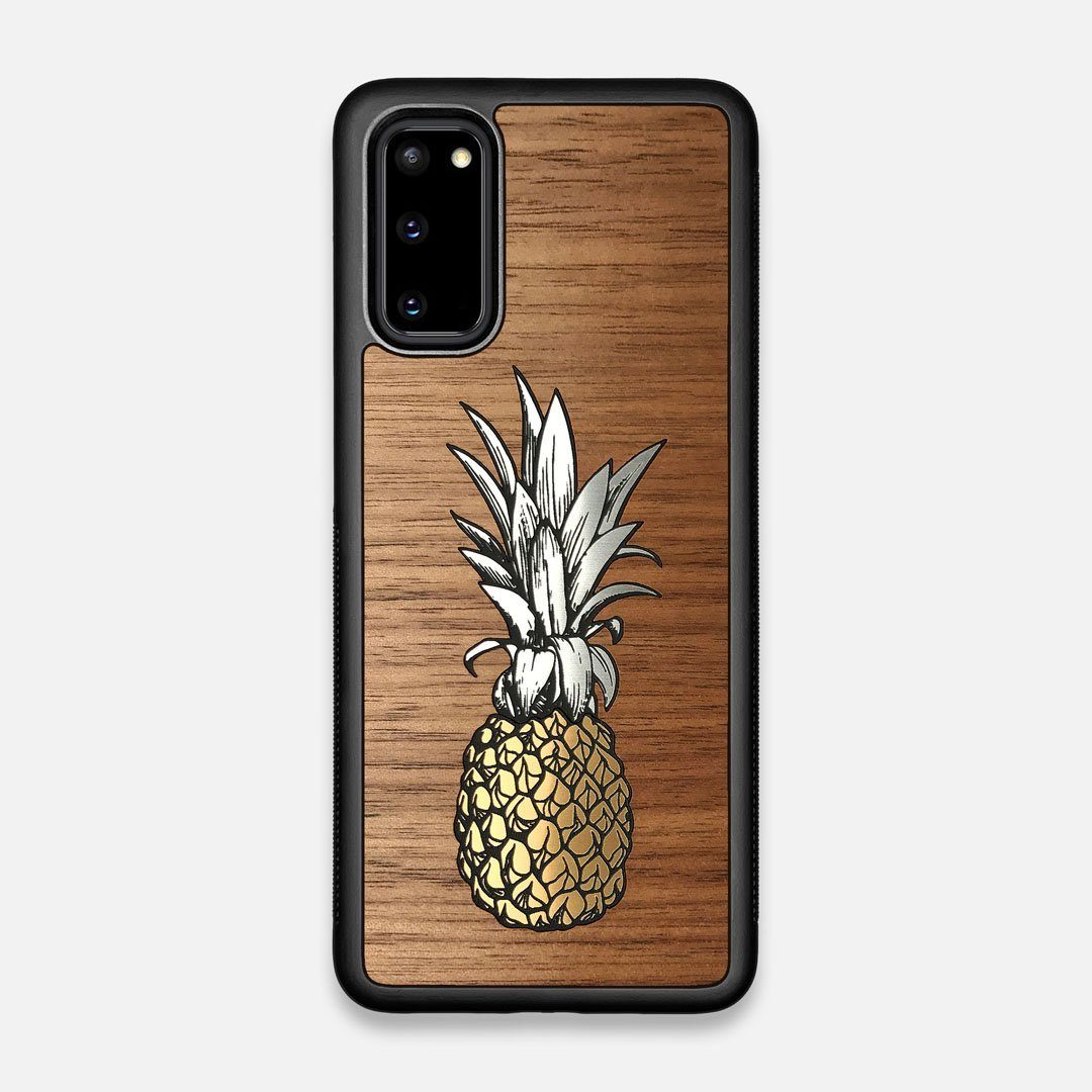 Front view of the Pineapple Walnut Wood Galaxy S20 Case by Keyway Designs