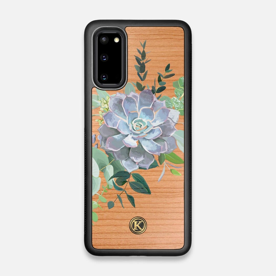 Front view of the print centering around a succulent, Echeveria Pollux on Cherry wood Galaxy S20 Case by Keyway Designs