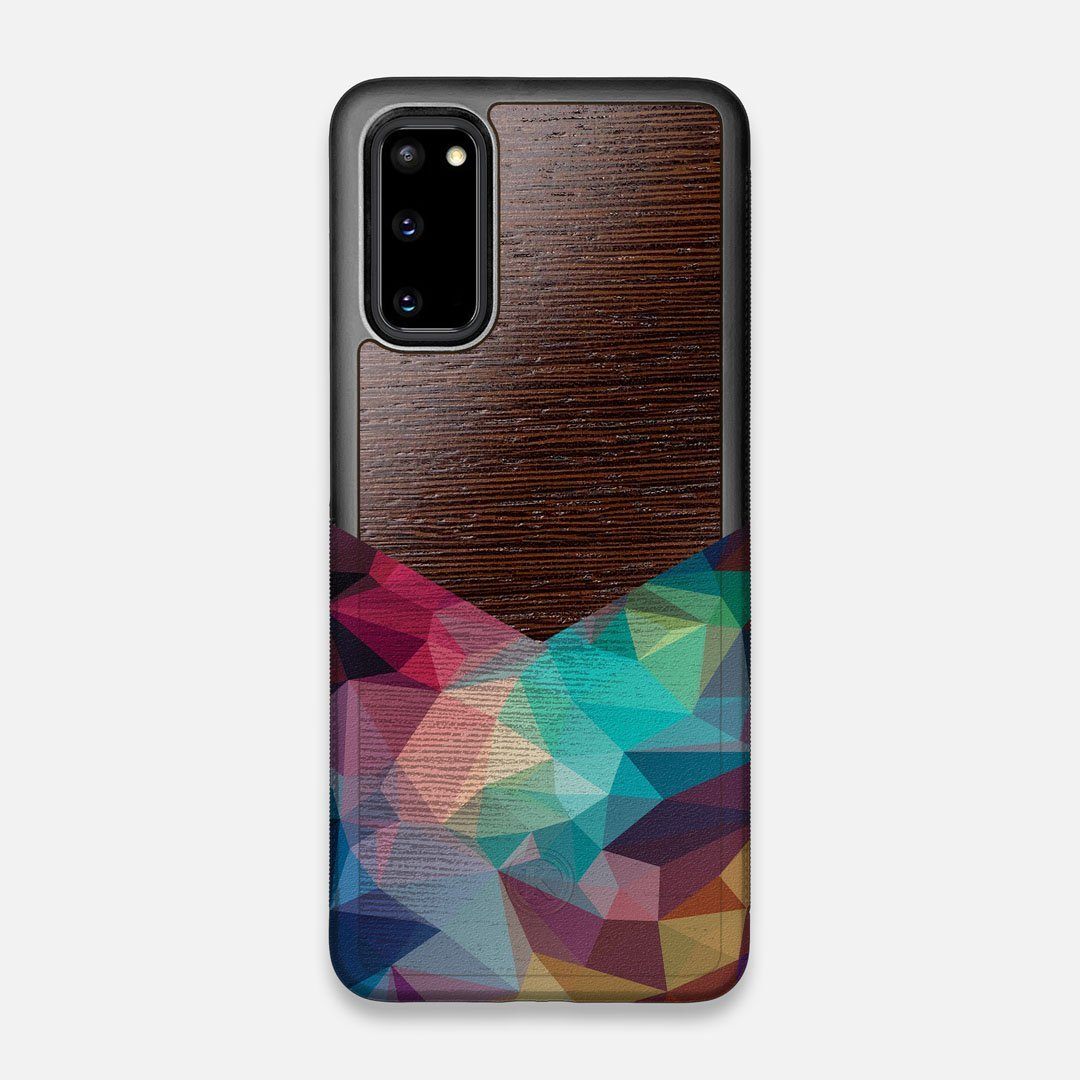 Front view of the vibrant Geometric Gradient printed Wenge Wood Galaxy S20 Case by Keyway Designs