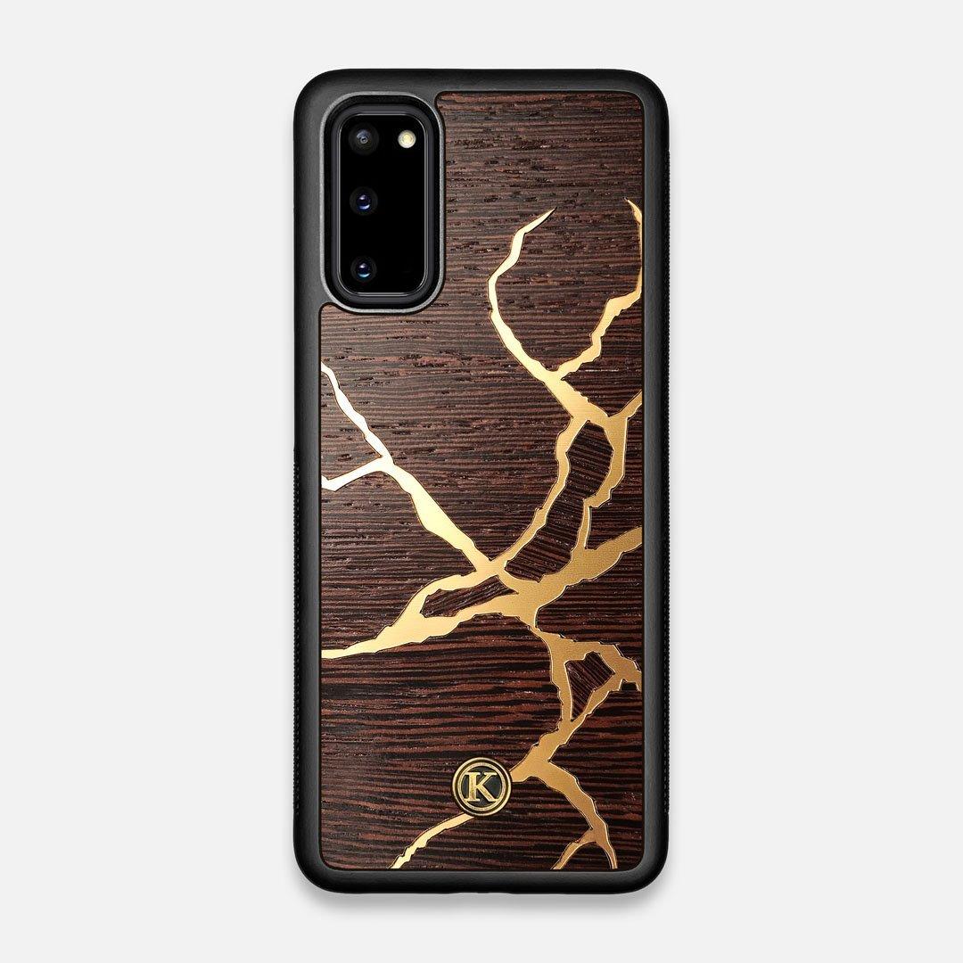 Front view of the Kintsugi inspired Gold and Wenge Wood Galaxy S20 Case by Keyway Designs