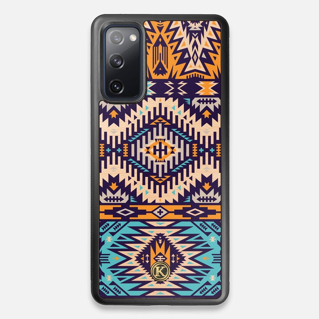 Front view of the vibrant Aztec printed Maple Wood Galaxy S20 FE Case by Keyway Designs