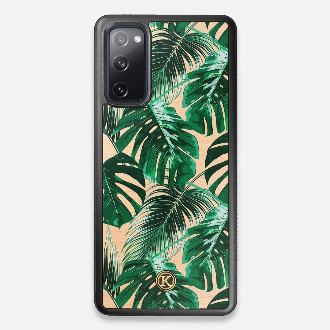 Front view of the Palm leaf printed Maple Wood Galaxy S20 FE Case by Keyway Designs
