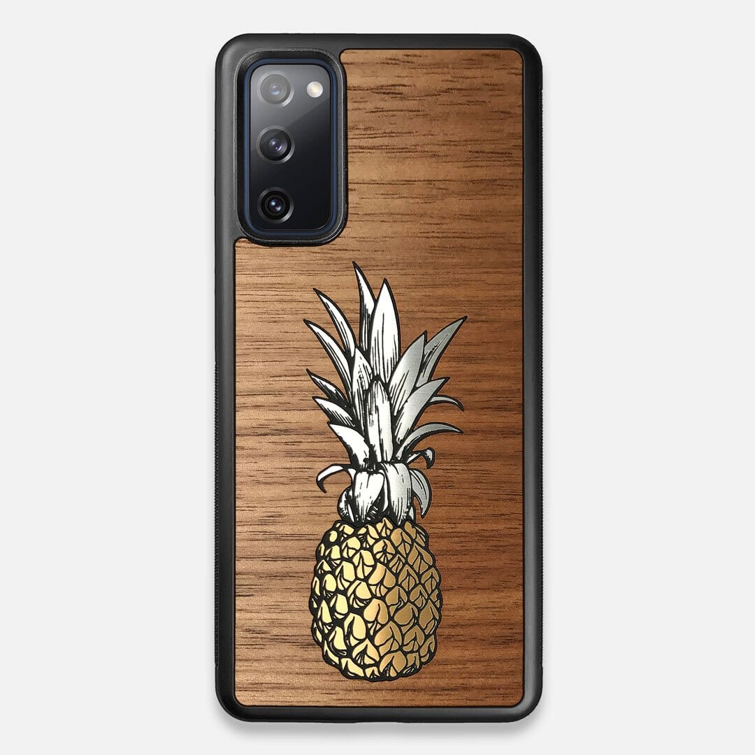 Front view of the Pineapple Walnut Wood Galaxy S20 FE Case by Keyway Designs