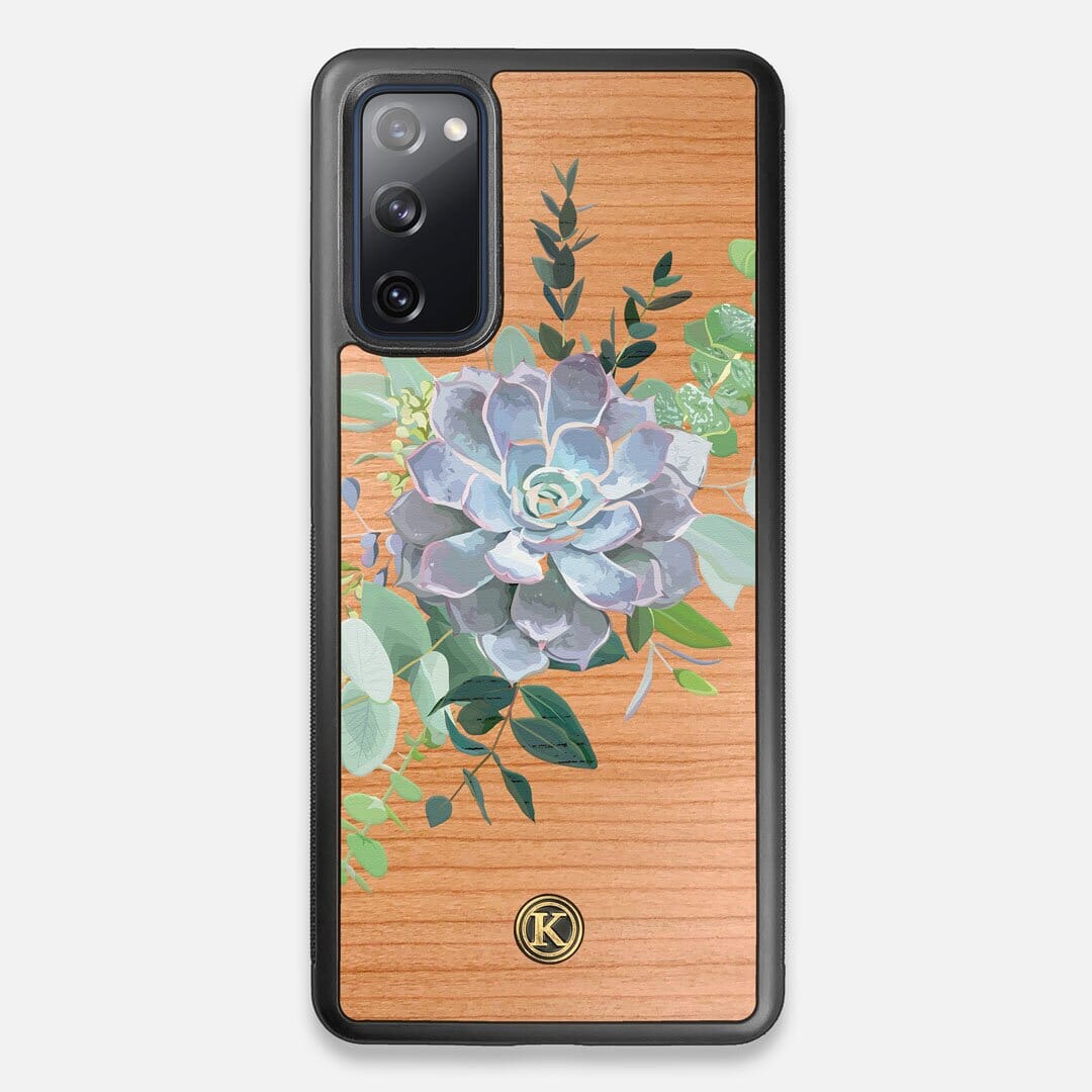 Front view of the print centering around a succulent, Echeveria Pollux on Cherry wood Galaxy S20 FE Case by Keyway Designs