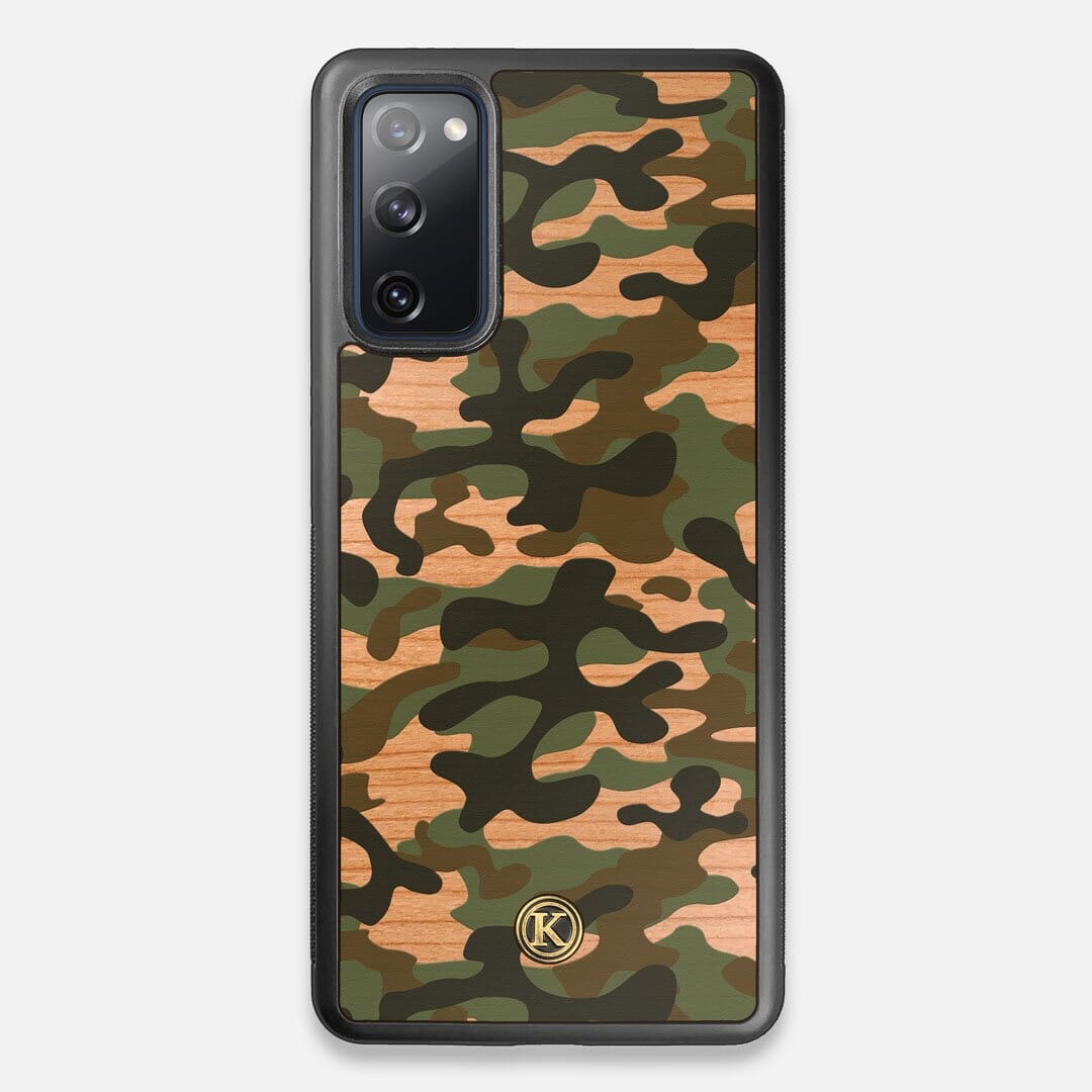Front view of the stealth Paratrooper camo printed Wenge Wood Galaxy S20 FE Case by Keyway Designs