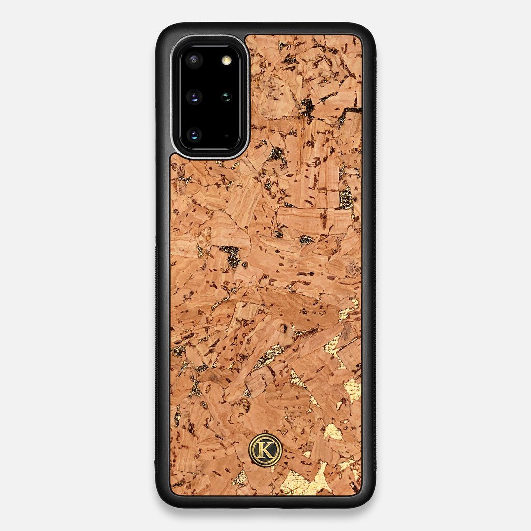 Front view of the gold fleck natural cork Galaxy S20+ Case by Keyway Designs