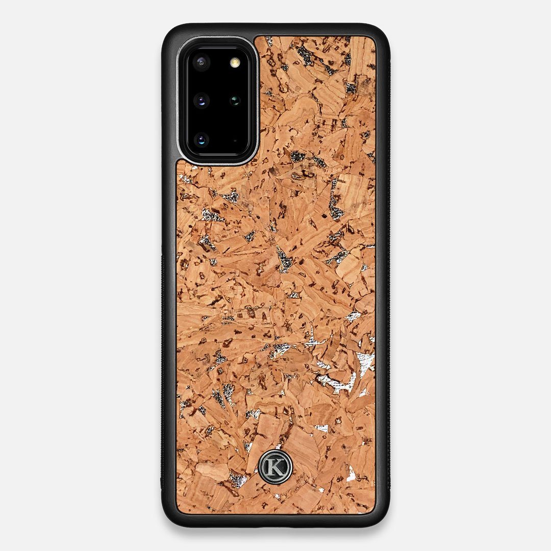 Front view of the silver fleck natural cork Galaxy S20+ Case by Keyway Designs