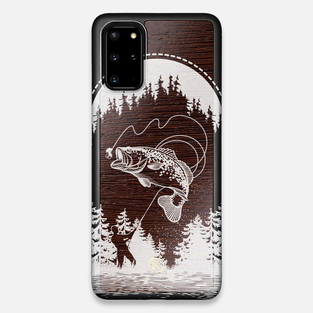 Front view of the high-contrast spotted bass printed Wenge Wood Galaxy S20+ Case by Keyway Designs