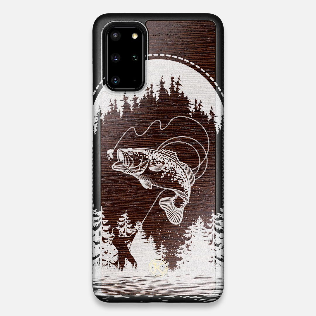 Front view of the high-contrast spotted bass printed Wenge Wood Galaxy S20+ Case by Keyway Designs