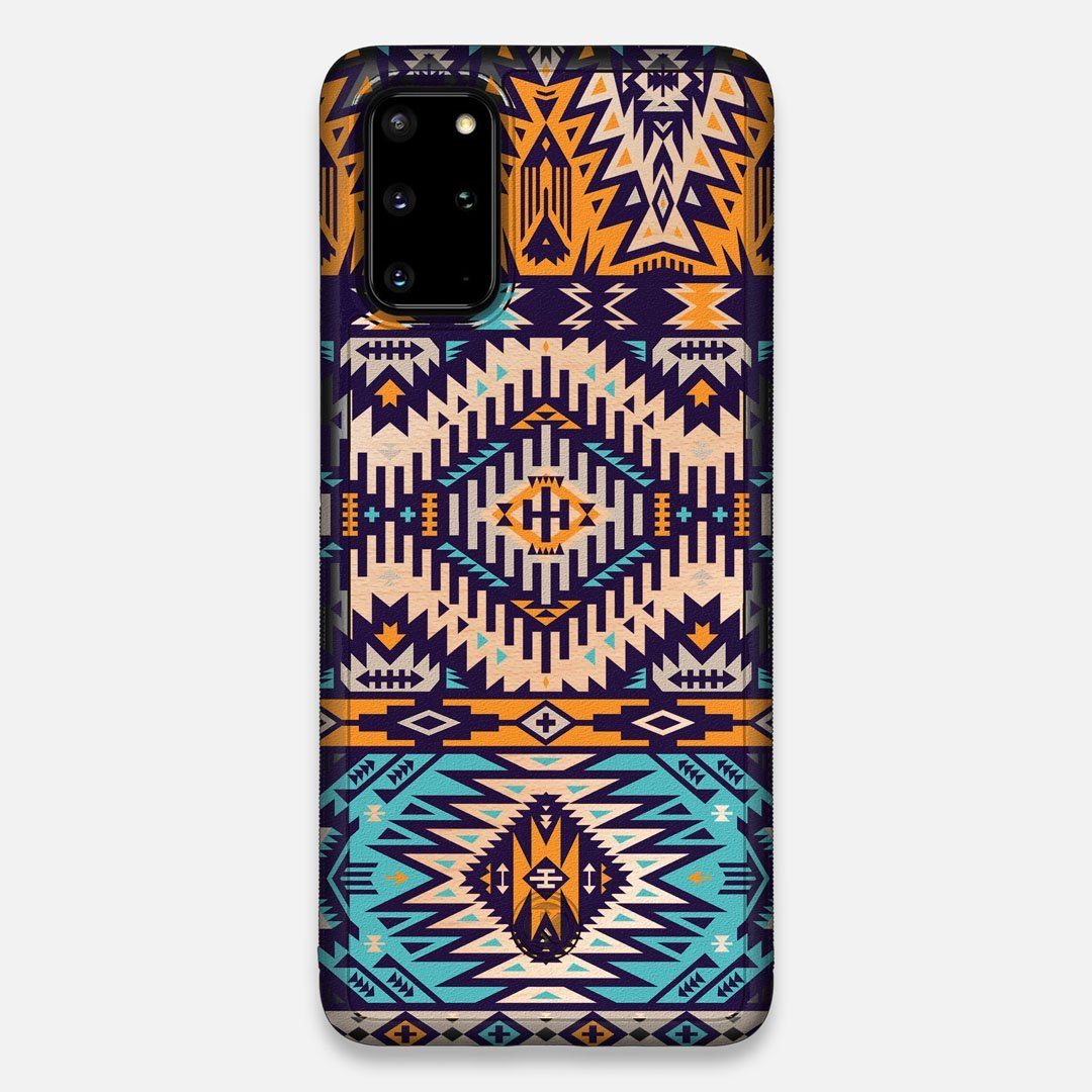 Front view of the vibrant Aztec printed Maple Wood Galaxy S20+ Case by Keyway Designs
