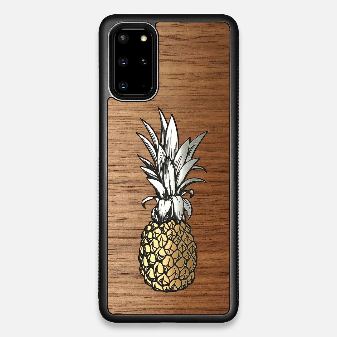 Front view of the Pineapple Walnut Wood Galaxy S20+ Case by Keyway Designs