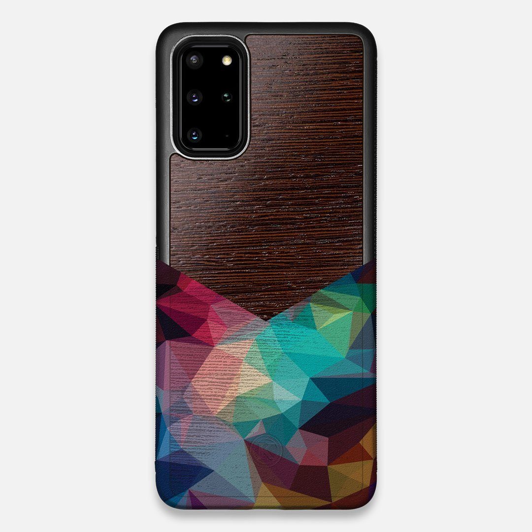 Front view of the vibrant Geometric Gradient printed Wenge Wood Galaxy S20+ Case by Keyway Designs