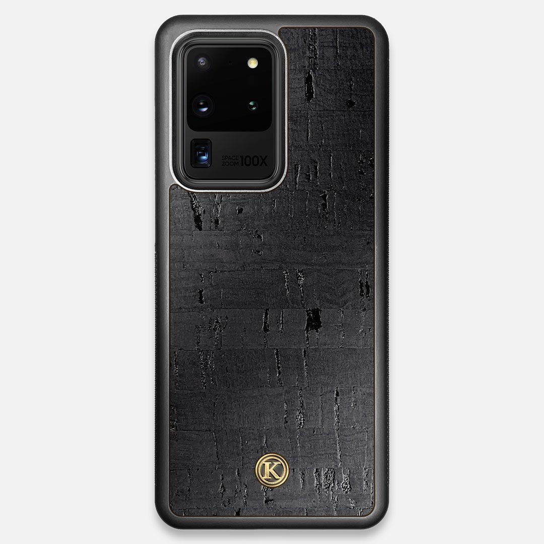 Front view of the dyed black natural cork Galaxy S20 Ultra Case by Keyway Designs
