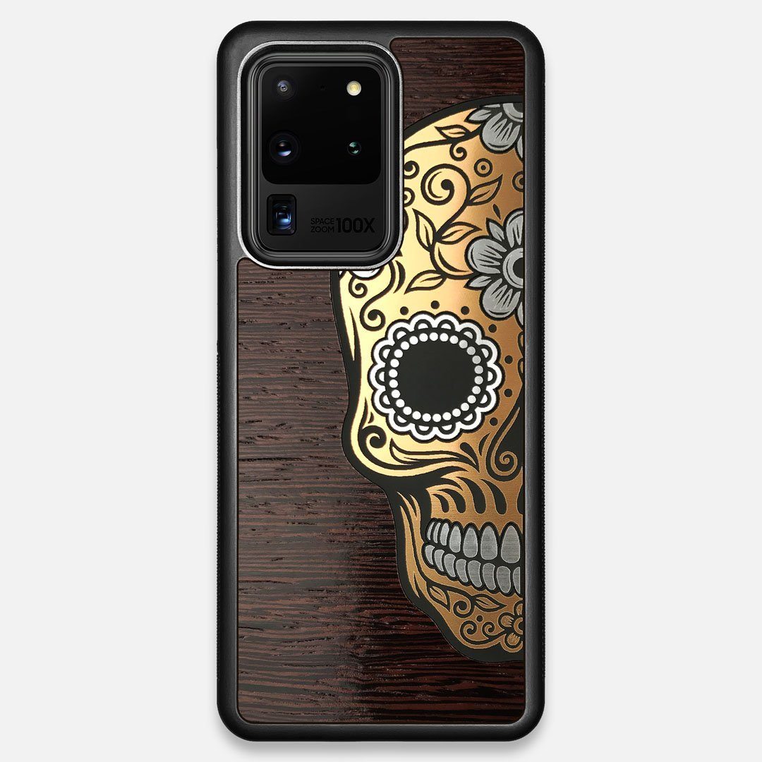Front view of the Calavera Wood Sugar Skull Wood Galaxy S20 Ultra Case by Keyway Designs