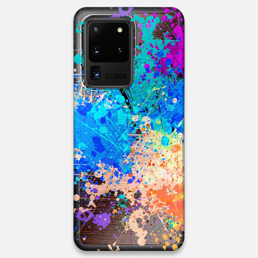 Front view of the realistic paint splatter 'Chroma' printed Wenge Wood Galaxy S20 Ultra Case by Keyway Designs
